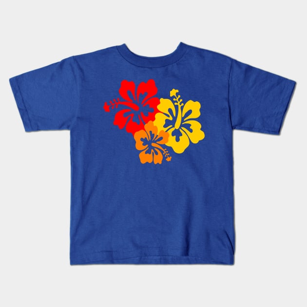 Hibiscus flowers red gold orange tropical Kids T-Shirt by pickledpossums